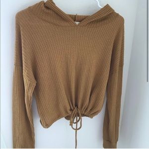 Waffled Crop Hoodie with tie string bottom!